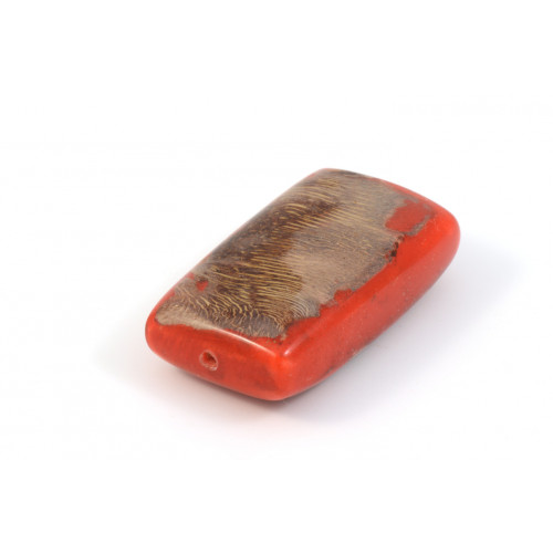 Flat rectangle 40x28mm wood bead, red and beige*